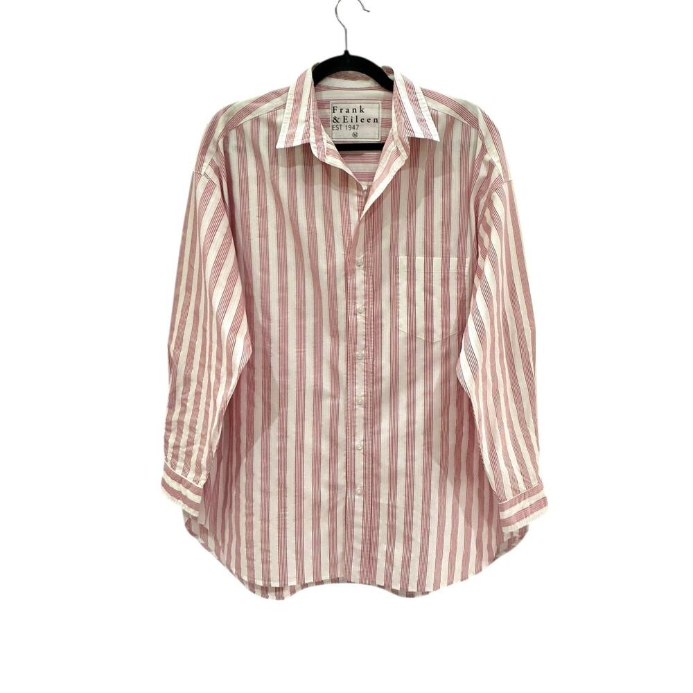 Frank & Eileen Shirley Oversized Button Up Italian Cotton Red Stripe Size Medium - Picture 2 of 14